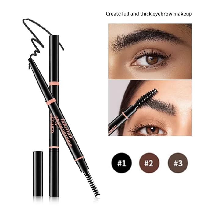 Eyebrow Pencil, Professional Eye Makeup Mechanical Pencil - Retractable Triangle Brow Pencil, Double-sided Brow Brush, Shape, Definition, Fill Eyebrow Makeup