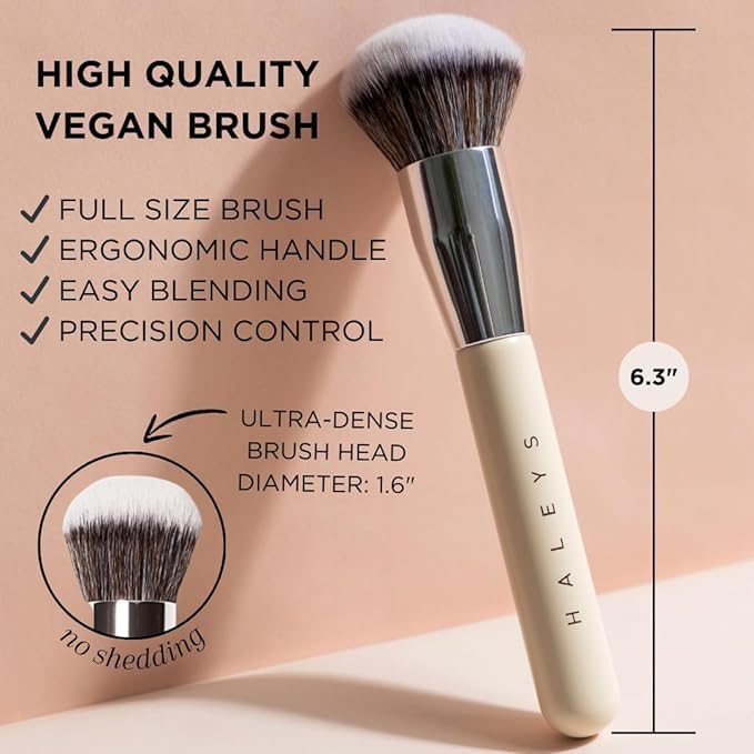 HALEYS Kabuki Makeup Brush – Soft, Dense Vegan Makeup Brush for Liquid, Cream & Powder Foundation, Seamless Blending, Airbrush Finish, Dermatologist-Tested, Cruelty-Free Face Brush
