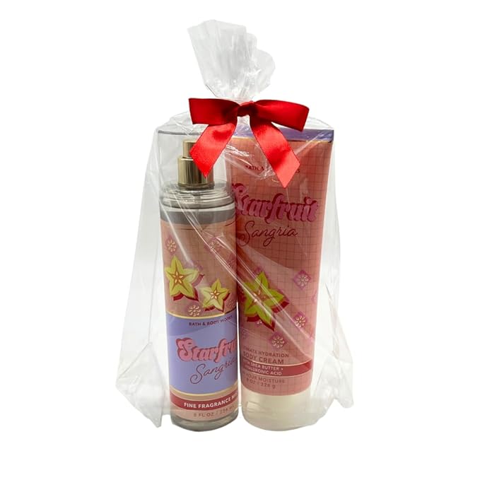 Bath & Body Works STARFRUIT SANGRIA Fine Fragrance Mist & Ultimate Hydration Body Cream 2-piece Gift Set with a Red Bow for Holidays - Full Size