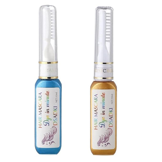 Temporary Hair Color Mascara Washable Hair Dye Stick Non-toxic Instant Hair Chalk Dye for Girls Women (Turquoise Blue+Gold)
