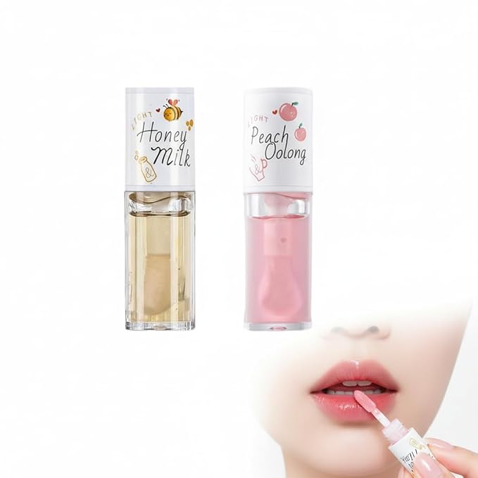 Crystal Jelly Moisturizing Lip Oil 2Pcs Hydrating Lip Gloss Set Plumping Lip Oil Balm Long Lasting Glow Oil Lip Care Tools