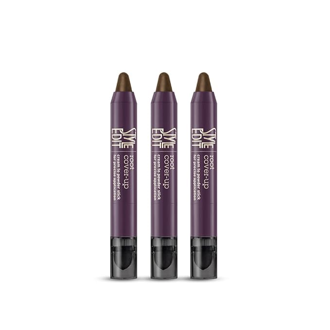 Style Edit Root Touch Up Stick - Medium Brown Root Concealer, Temporary Hair Color and Coverage Pen, Premium Shading Sponge, 0.11 oz, 3 Pack