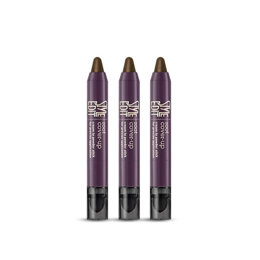 Style Edit Root Touch Up Stick - Medium Brown Root Concealer, Temporary Hair Color and Coverage Pen, Premium Shading Sponge, 0.11 oz, 3 Pack