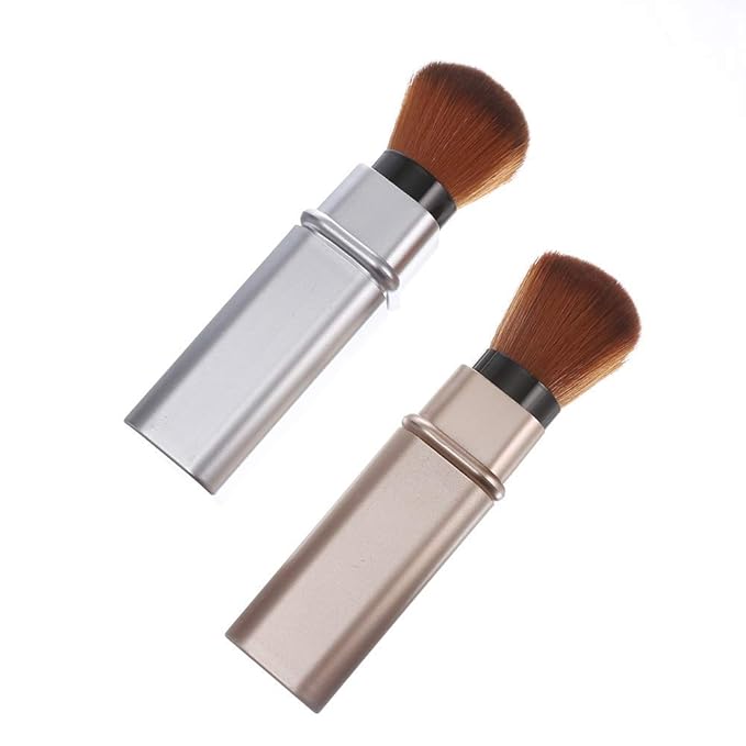 Retractable Kabuki Makeup Brushes Foundation Brush Powder Brush Blush Brush Bronzer Brush Face Blender Brush Professional Mineral Blending Buffing Portable With Cover - Golden