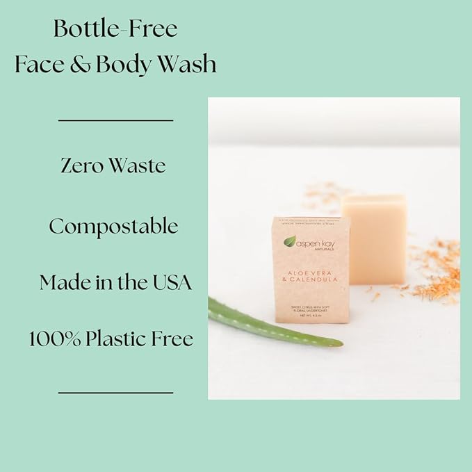 Aspen Kay Naturals Aloe Vera & Calendula Soap, Natural & Organic Ingredients, Organic Aloe Vera, Calendula & Turmeric Soap. Use for Face & Body. for Men, Women & Teens. Gentle Face Wash. 4.5 oz Bar