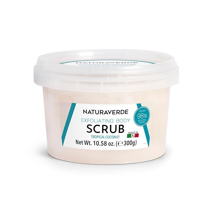 NaturaverdePro Tropical Coconut Ingrown Hair & Bumps Exfoliating Body Scrub, Sugar Scrub for Body and Post-Wax Care, Infused with Glycerin & Fruit Oils, Natural Skin Care for All Skin Types - 10.58 oz