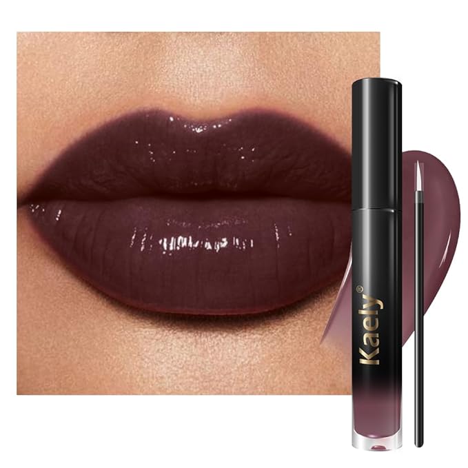 Kaely Longwear Shine Lipstick for Women, Highly Pigmented Liquid Lip Color Makeup, Non-Transfer Lip Gloss Stain Waterproof Smudge Proof 24 Hour, Glossy Finish, Vegan & Cruelty-free, 22 CHOCOLATE