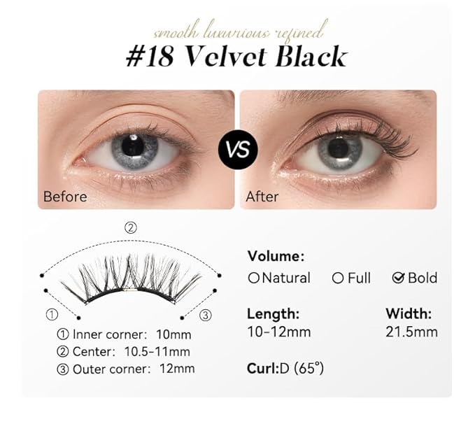 WOSADO Soft Magnetic Eyelashes Kit with Applicator, No.18 Velvet Black, Reusable Glue-free Wispy Magnetic Lashes, Cruelty-free False Lashes, Waterproof, Lightweight, Suit for Heavy Makeup