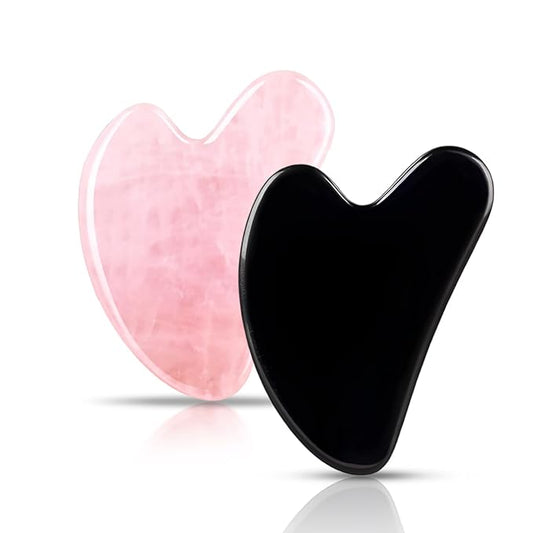 Gua Sha Facial Tools 2 Pack, Natural Jade Guasha Tool for Face,Double Chin & Jawline, Gua Sha Stone Self-Skin Care Face Stone Gua Sha tools for Women Guasha Stone, Black and Pink