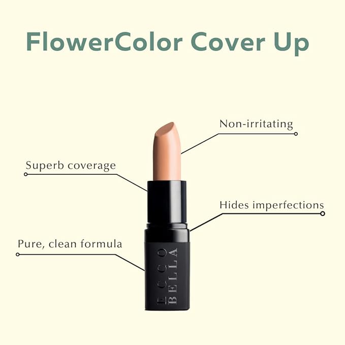 Ecco Bella FlowerColor Cover-Up Plant-Based Concealer – Full Coverage for Dark Circles, Under Eye & Spot Correction – Long-Lasting Organic Makeup for Scars & Blemishes, Natural Glow (Beige)