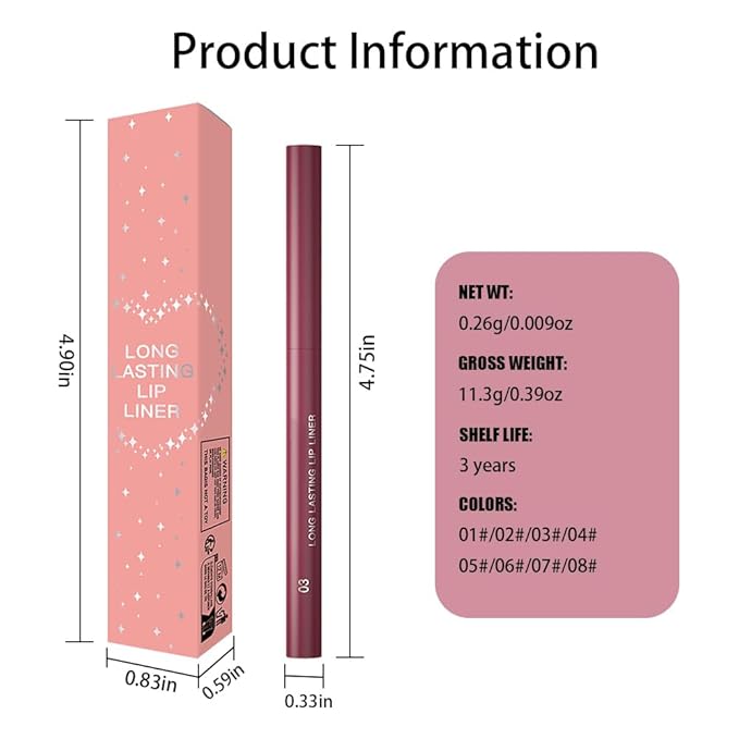 Gel Lip Liner Pencil for Women, Light Purple Matte Long Lasting Lip Liner Lipstick 24 Hour, High Pigmented Lips Makeup Retractable Liners Waterproof Smudge Proof, Vegan & Cruelty-Free 03