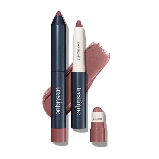 TRE'STIQUE Matte Lip Crayon, Matte Lipstick With Built-in Lip Gloss Balm, 2-in-1 Lip Liner Set With Lip Crayon and Lip Balm, Lipstick and Lip Gloss Kit (Florence Fig Refillable)