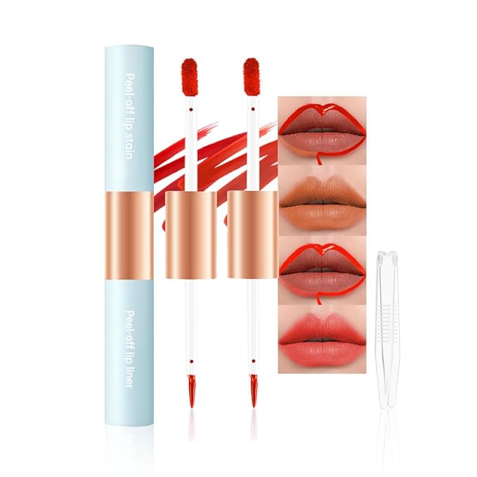 Matte Lip Liner Peel Off Lip Stain, Long Lasting Peel Off Lip Liner Stain, Peel-off Lip Gloss For All Skin Types, Transfer-proof Highly Pigmented Color Waterproof, (03#+06#, Pack of 2)