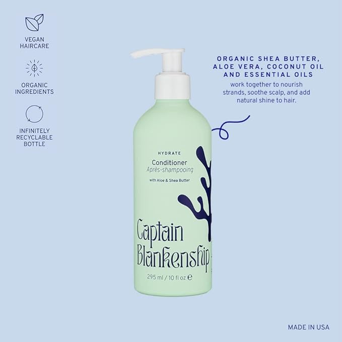 Captain Blankenship Hydrate Conditioner | Moisturizes, Repairs Split Ends, Restores Shine & Softness Without Weighing Hair Down | Color-Safe, Organic, Sulfate-Free, Vegan Haircare - 10 oz