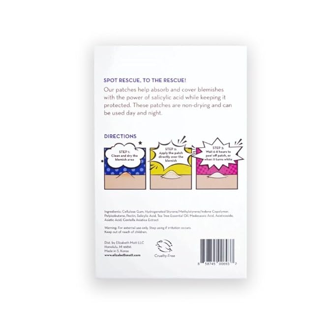 Elizabeth Mott Spot Rescue Blemish Patches - Hydrocolloid Acne Stickers with Salicylic Acid & Tea Tree for Pimples, Zits & Blemishes - Fast Healing, Invisible, Day & Night Wear, Vegan, (36 Count)