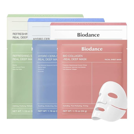 BIODANCE Total Solution Trio: Bio Collagen & Ceramide Panthenol & Sea Kelp Real Deep Mask Set, Firming, Hydrating, Claming Kit, Korean Skincare Set, Christmas Gift Stocking Stuffers for teen girls