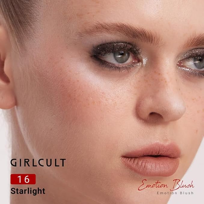 GIRLCULT Brightening Blush Highlighter – Satin Glow in Pearlescent White, Multi-Use Face Highlighter & Powder Blush, Buildable Natural Glow for Cheeks (#16)