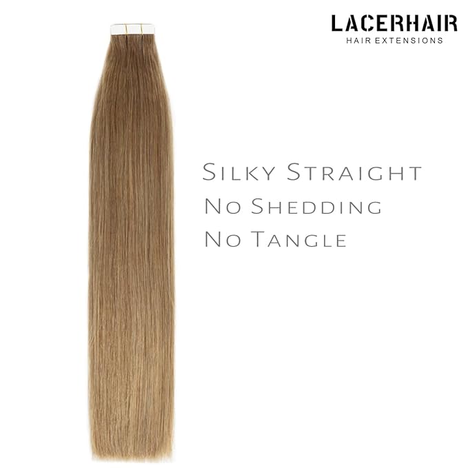 Lacer Tape In Hair Extensions Human Hair - Remy Human Hair Extensions Tape in for Women - 20 Pieces 50 Grams 10 Gold Brown, 22 Inch