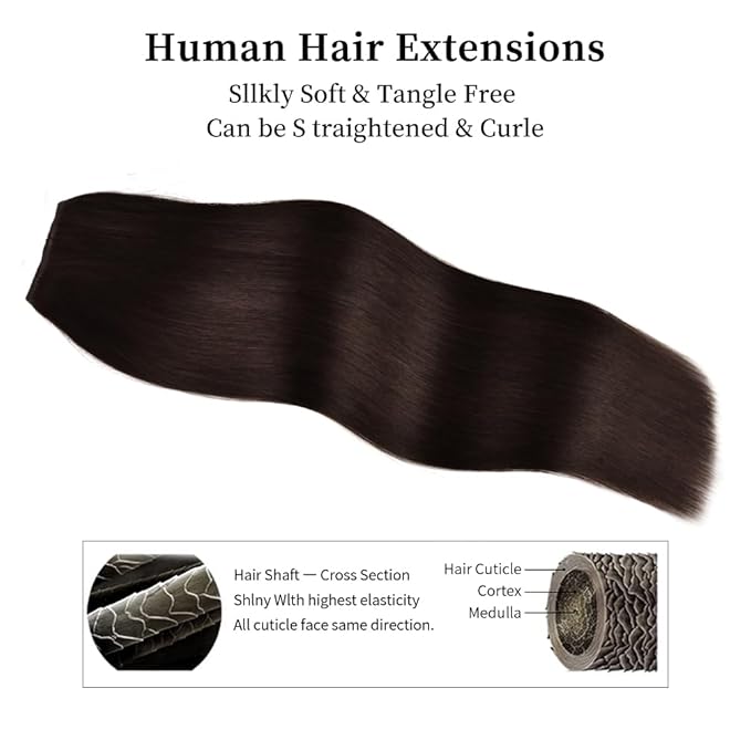 18 Inch Clip-in Hair Extensions Remy Human Hair for Women - Soft Handmade Real Human Hair Clip in Extensions, Straight, Thick, 135g 7pcs Dark Brown #2 Color