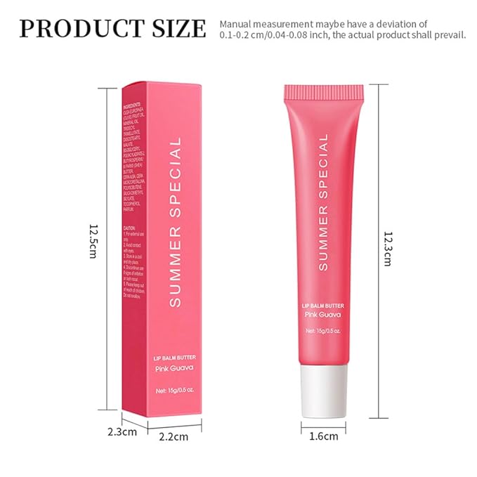 Summer Lip Glossy Butter Balm, Instant Moisture Pink Tint, Non-Sticky, Conditioning Formula to Soothe & Repair Dry, Chapped Lips, Jelly Lip Stain with Natural Scent (#5Pink Guava, 1Pc)