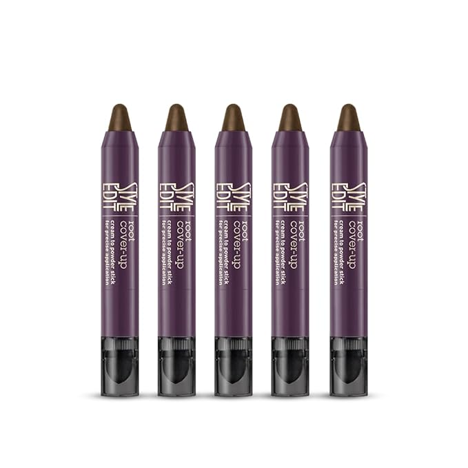 Style Edit Root Touch Up Stick - Medium Brown Root Concealer, Temporary Hair Color and Coverage Pen, Premium Shading Sponge, 0.11 oz, 5 Pack