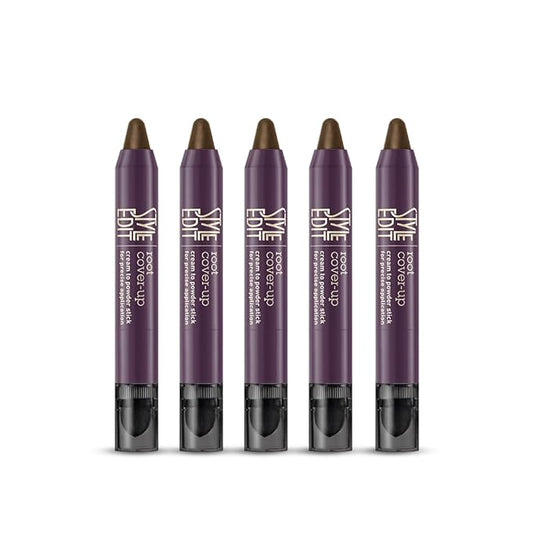Style Edit Root Touch Up Stick - Medium Brown Root Concealer, Temporary Hair Color and Coverage Pen, Premium Shading Sponge, 0.11 oz, 5 Pack