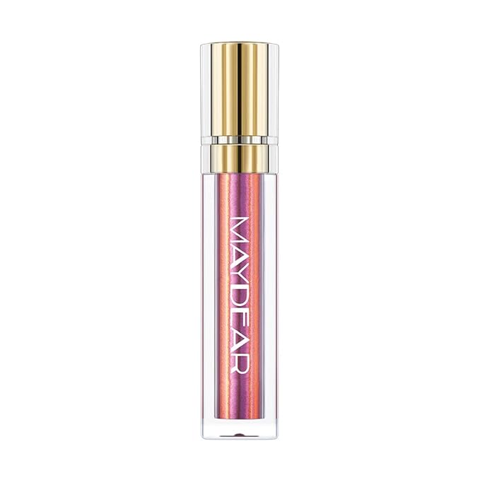 Maydear Chameleon Lipstick, High Pigmented Pink Metallic Shine Lip Gloss, Full-Coverage Multichrome Long Lasting Rainbow Lip Makeup, Golden Fuchsia (06)
