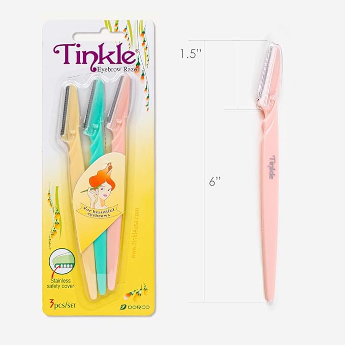 Tinkle Dermaplaning Tool 6ct, Dermaplane Razor for Women, Safe and Easy Peach Fuzz Remover, Eyebrow Trimmer with Protective Cover (2 Packs of 3), Stocking Stuffers
