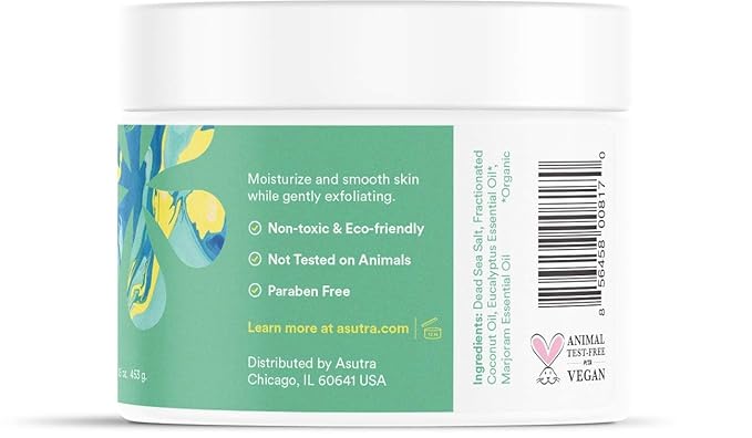 ASUTRA Dead Sea Salt Essential Oil Body Scrub Exfoliator and Dry Brush Bundle (Invigorating Eucalyptus), 16 oz - Ultra Hydrating, Gentle, & Moisturizing - Coconut, Eucalyptus, and Marjoram Oils