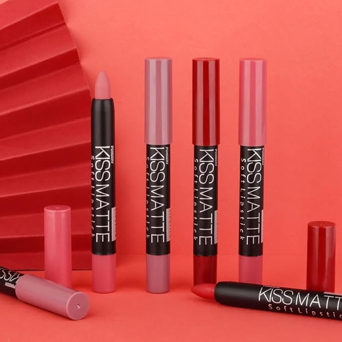Generic Deep Dark Red Matte Lipstick and Lip Crayon Liner Pencil Pen Set for Women Lip Stain Long Lasting Waterproof labiales (3, 13&15&16)