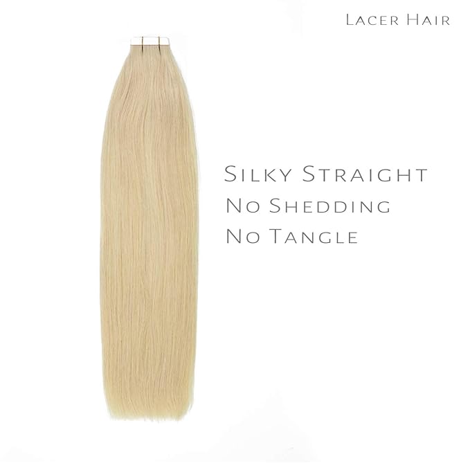 Lacer Remy Hair Extensions Tape in - 16 Inch Platinum Blonde Human Hair Tape in Extensions Natural PU Skin Weft 100% Real Virgin Human Hair 50g 20pcs/set