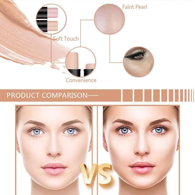 2 Colors Highlighter Stick, Face Highlighter Palette, High Glossy Face Illuminator Palette, Narutal Glow Finish,Face Shaping & Contouring Stick, Lasting Sparkling Highlighter Makeup