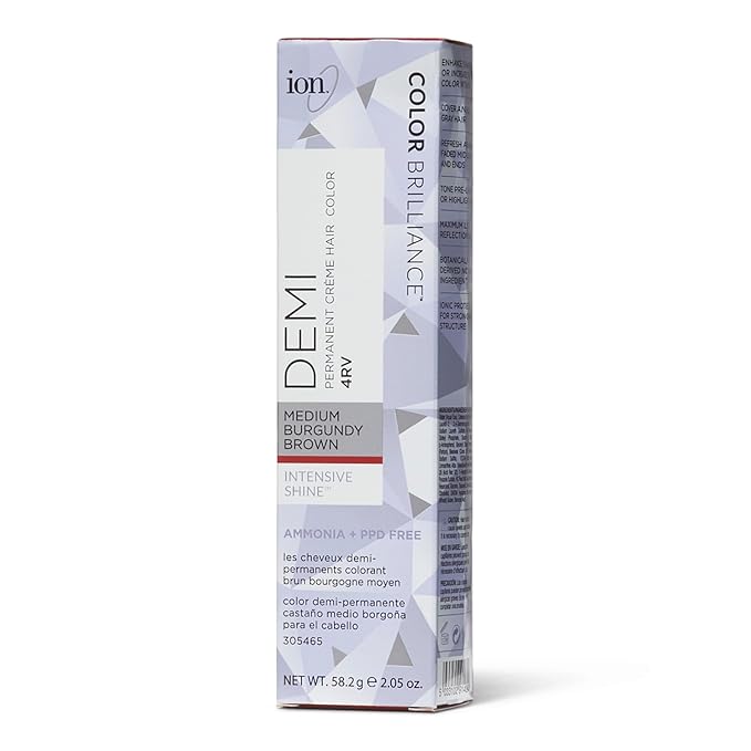 Ion Intensive Shine 4RV Medium Burgundy Brown Demi Permanent Creme Hair Color 4RV Medium Burgundy Brown