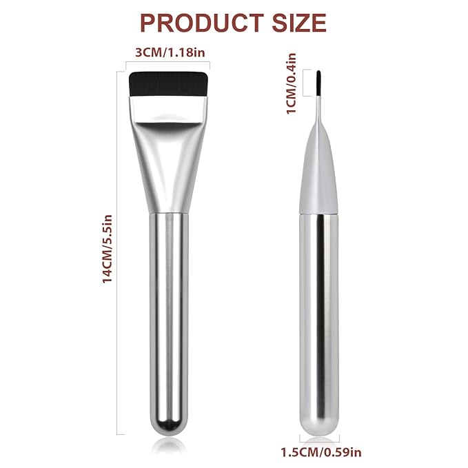 Flat Foundation Brush for Liquid Makeup,14CM Premium Fast Flawless Flat Top Kabuki Makeup Brushes Face Cosmetics Concealer Brush for Liquid, Blending, Powder, Cream, Powder, Blush, Buffing Silver