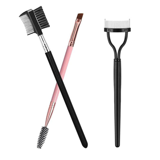 Eyebrow Brush Eyelash Separator Brow Comb & Lash Spoolie Professional Eye Makeup Tools (Black + Pink)(3 Pieces Set)