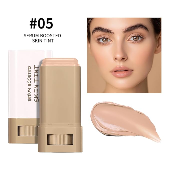 6 Colors Foundation Stick Beauty Balm Serum Boosted Skin Tinted Balm Concealer, Long-lasting Coverage, Even Skin Tone Portable Moisturizing Essence Stick (# 05, 0.64 Oz)