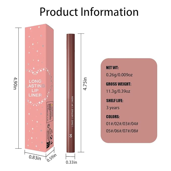Gel Lip Liner Pencil for Women, Rose Wood Matte Long Lasting Lip Liner Lipstick 24 Hour, High Pigmented Lips Makeup Retractable Liners Waterproof Smudge Proof, Vegan & Cruelty-Free 04