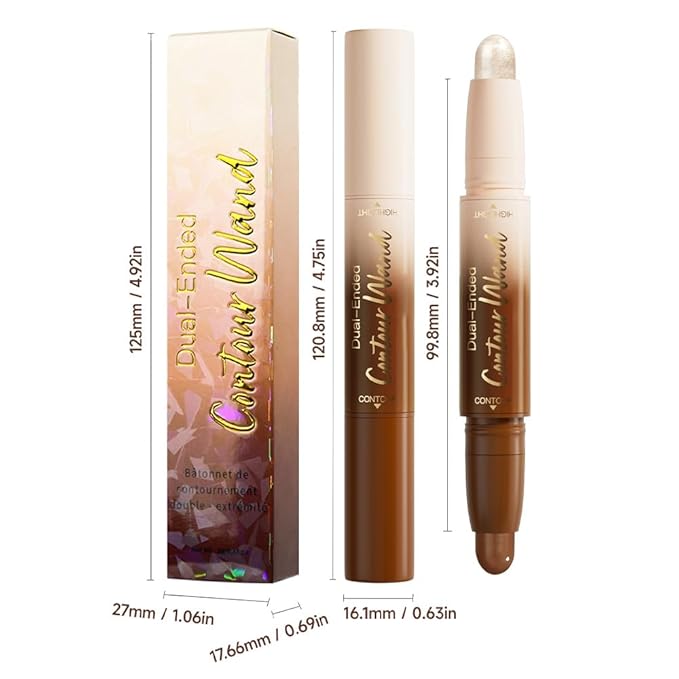 Nuetral Nude + Silver Shimmer Contour Stick Dual Ended Face Body Makeup Waterproof no Transfer, 2 in 1 Cream Concealer Stick Contouring Makeup Kit, Nose Contour Bronzer Sticks Face Highlighter Make up