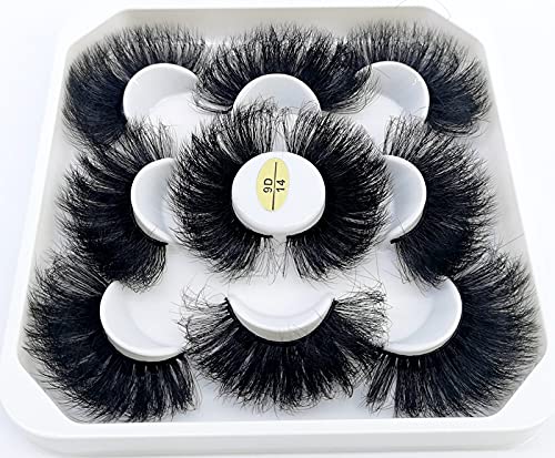 HBZGTLAD new 5 Pairs 25 mm 3d Mink Lashes Bulk Faux with Custom Pack Short Wholesales Natural False Eyelashes (9D-14)