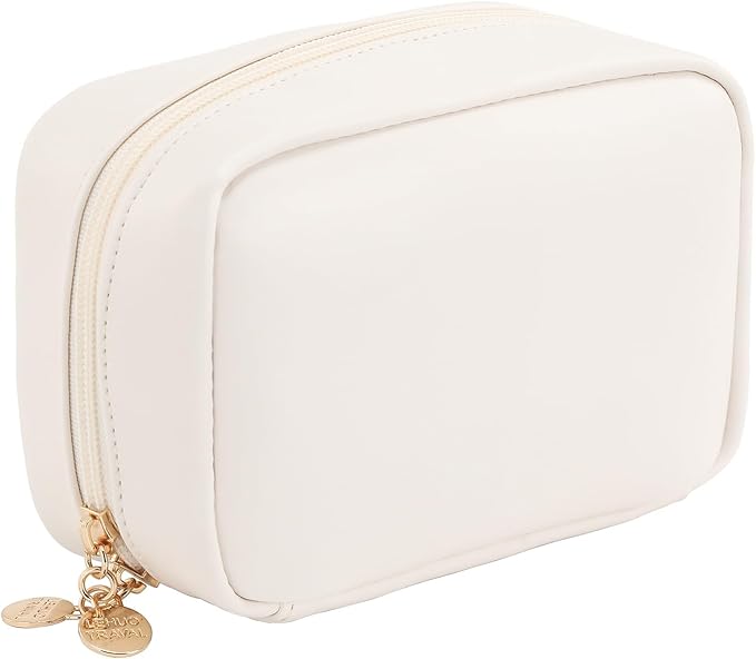 Small Cosmetic Bag Zipper Pouch Travel Makeup Bag for Women Portable Lipstick pouch Purse Waterproof Makeup Organizer Great Gifts White