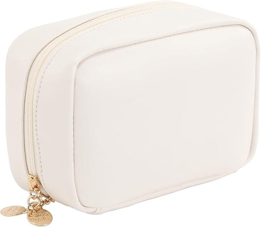 Small Cosmetic Bag Zipper Pouch Travel Makeup Bag for Women Portable Lipstick pouch Purse Waterproof Makeup Organizer Great Gifts White