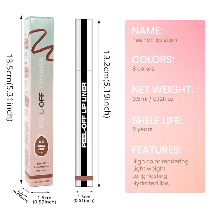 2Pcs Matte Liquid Lip Stain Peel Off Lip liner Tattoo, Matte Peel Off Lip Stain, Long Lasting Waterproof Lipstick Lip Gloss Stain, Transfer-proof for All Skin Types (0.24 fl oz-02#+03#)