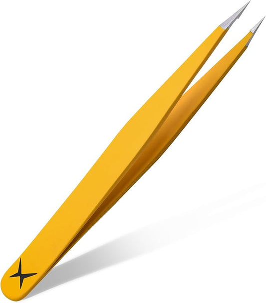 Pointer Stainless Steel Tweezers Women & Men Precision Eyebrow Tweezers for Facial Hair, Fine Tip Strong Grip Professional Tweezer for Shaping, Ingrown Hair & Splinter Removal (Chalked Lemon)
