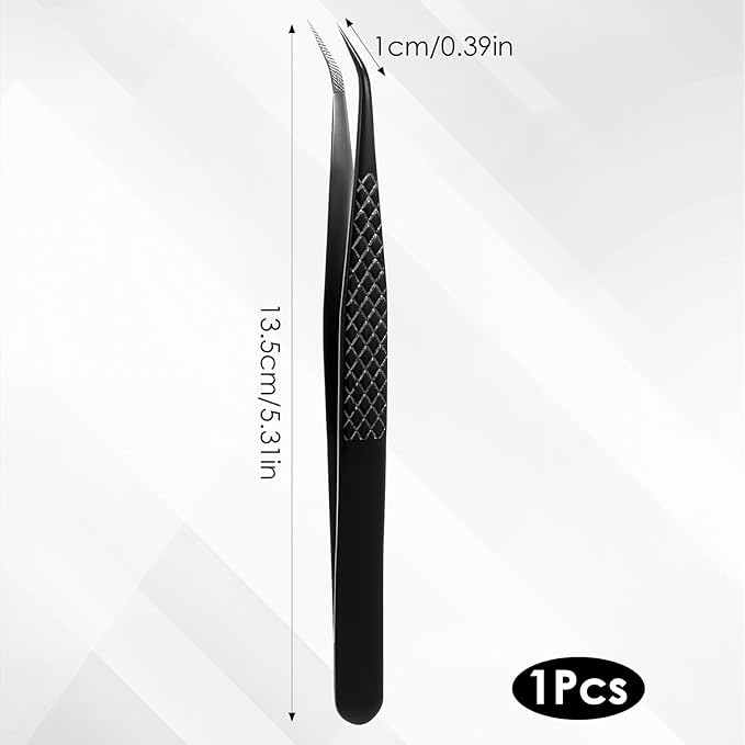 Lash Tweezers for Eyelash Extensions, Curved Degree Grip Isolation Tweezers Black Stainless Steel Professional Lash Tweezer for Individual Isolation and Classic Lashes