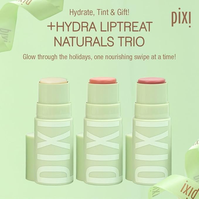 Pixi Beauty +Hydra LipTreat Naturals Trio | Tinted Hydrating Lip Balms in 3 Shades | Clear, Peach-y, and Nectar | 0.16 oz / 4.8 g
