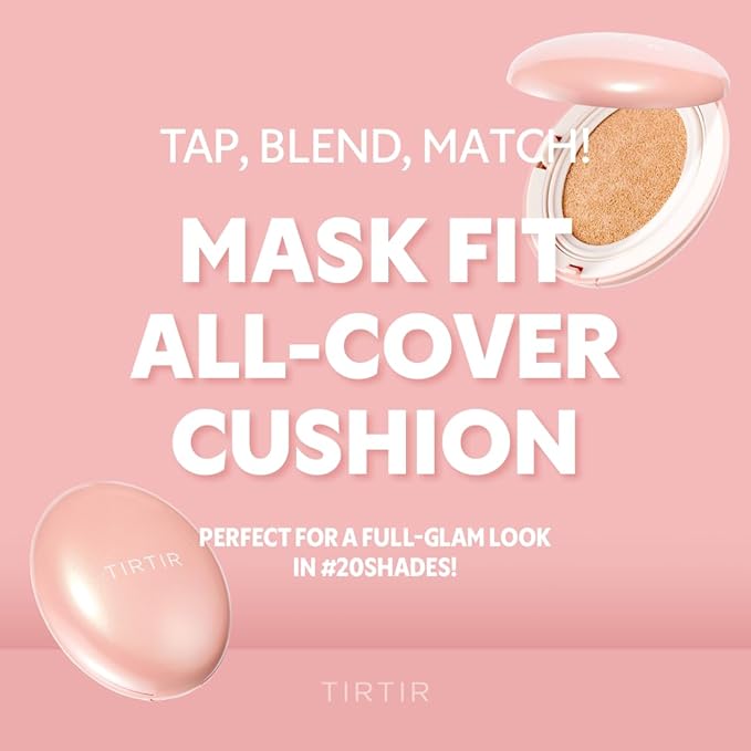TIRTIR Mask Fit All Cover Pink Cushion Foundation | High coverage, Velvety Matte Finish, Lightweight, Flawless, Corrects Redness, Korean Cushion (#24W Soft Beige, Full Size, 0.63 Fl Oz)