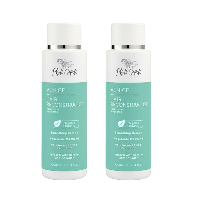 I Belli Capelli Venice Organic Keratin Hair Treatment Straightening - 1 Step Application Formaldehyde Free, Keratina Organica, Keratina Para Alisar El Pelo Sin Formol, 2 units (33.8 Fl Oz/1L)