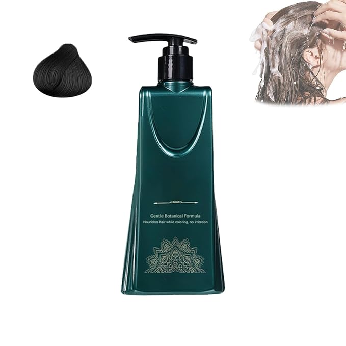 Mild Formula Long Lasting Hair Dye Set,Plant-Based Hair Color for Gray Coverage, Long-Lasting Single Step Hair Dye Kit with Nourishing Natural Shampoo (Natural Black)