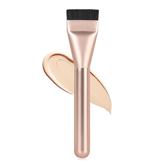 Flat Foundation Brush for Liquid Makeup,14CM Premium Fast Flawless Flat Top Kabuki Makeup Brushes Face Cosmetics Concealer Brush for Liquid, Blending, Powder, Cream, Powder, Blush, Buffing Rose Gold
