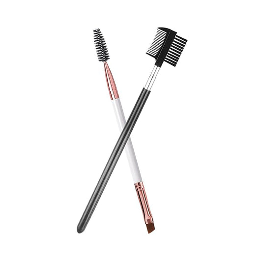 Duo Eyebrow Brush, Eyebrow Brush Eyelash Comb and Eyebrow brush, Professional Angled Eye Brow Brush and Spoolie Brush Set. (Black+White)